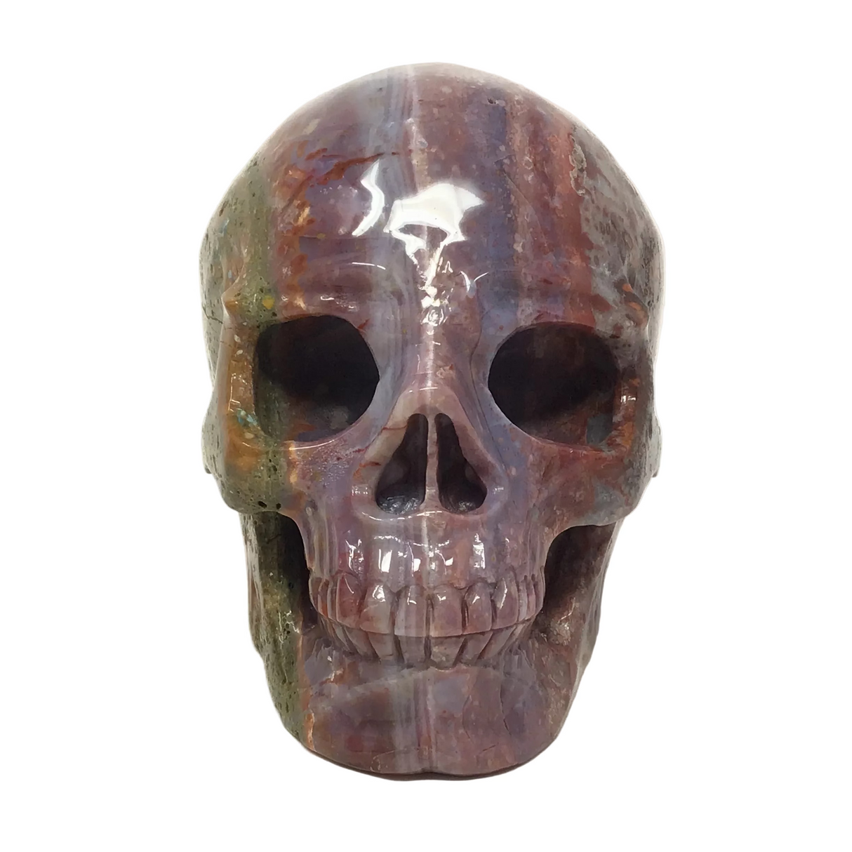 Polychrome Agate Skull Carving with Unique Colors - 6"