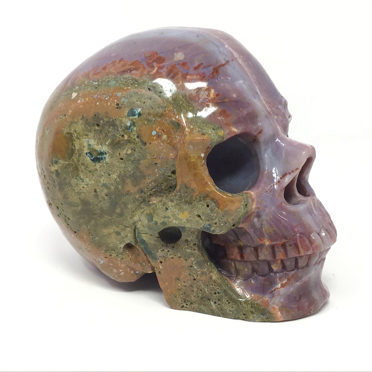 Polychrome Agate Skull Carving with Unique Colors - 6"