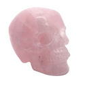 Crâne sculpté en quartz rose rose poudré - 7,6 cm