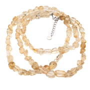 Long tumbled citrine nugget necklace coiled, golden beads with silver trigger clasp and extension
