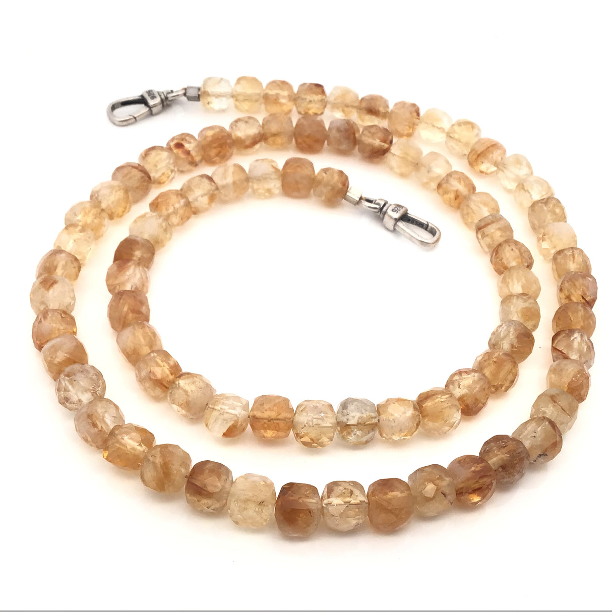6mm Faceted Citrine Beaded Necklace 21" with Double Carabiner Clasp