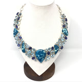 Stunning Shattuckite Azurite Collar Necklace with Reverse Pear Focal & Faceted Blue Topaz, Kyanite
