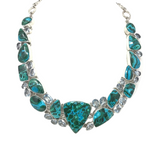 Striking Chrysocolla Malachite Collar Necklace with Bubbly Triangle Focal & Faceted Blue Topaz Accents