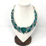 Striking Chrysocolla Malachite Collar Necklace with Bubbly Triangle Focal & Faceted Blue Topaz Accents