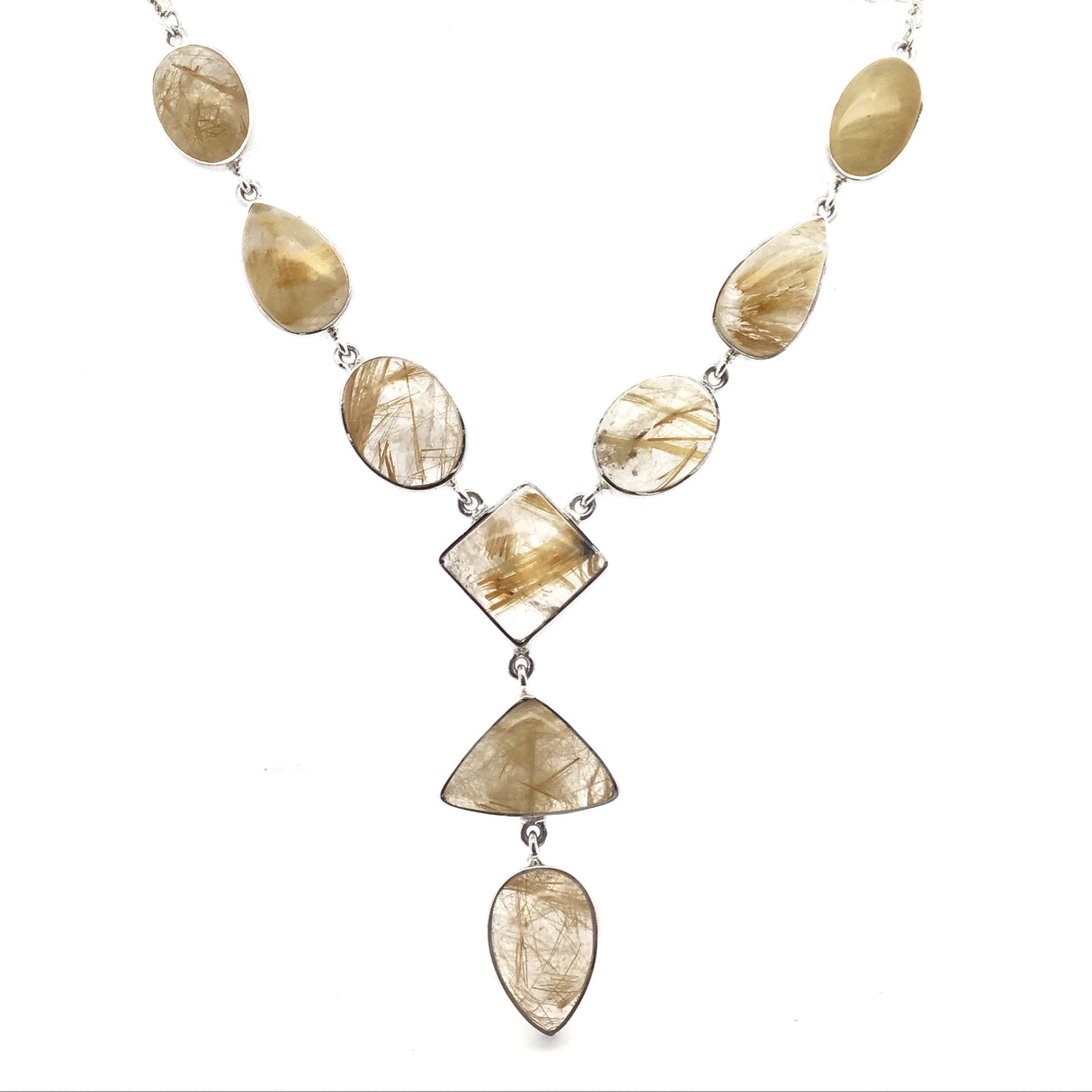 A+ Golden Rutile Cabochon Necklace - Various Shapes in Y Design on 21" Link Chain