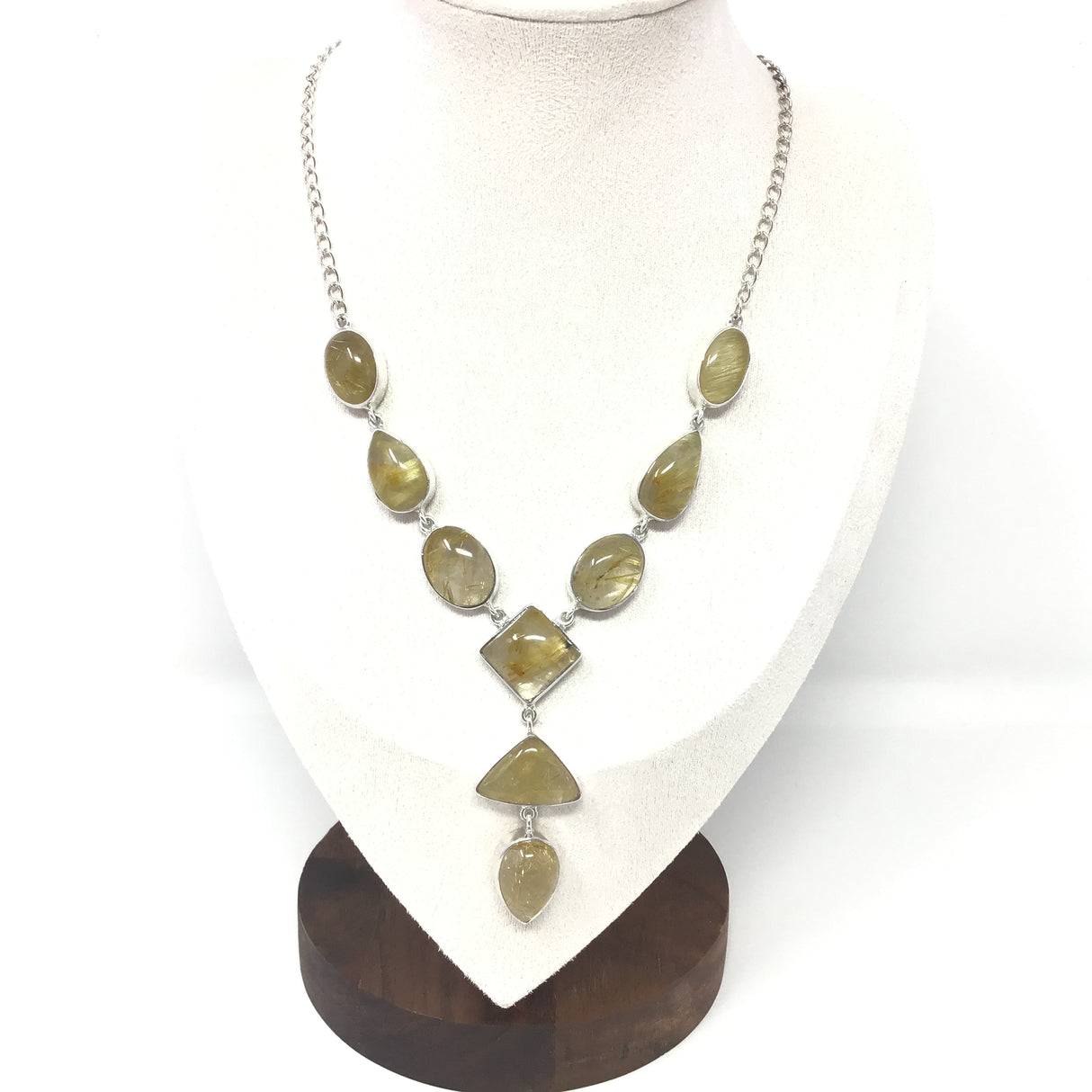A+ Golden Rutile Cabochon Necklace - Various Shapes in Y Design on 21" Link Chain