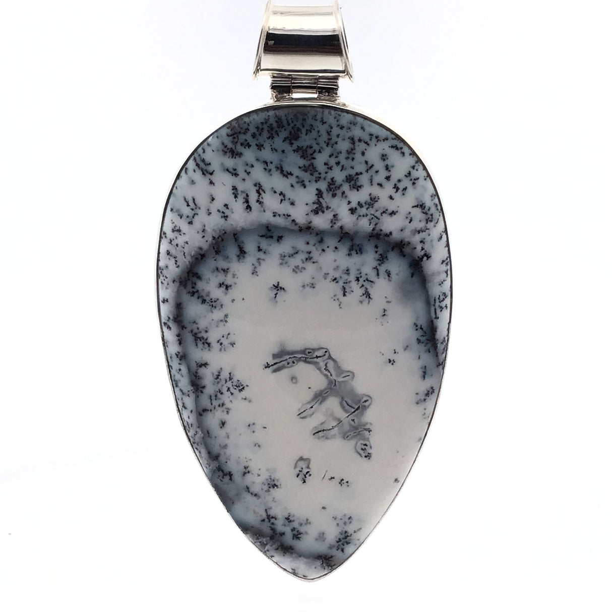 Pendentif en opale dendritique, poire inversée cabochon goutte d'eau avec bélière tube (7,5 cm) Grand