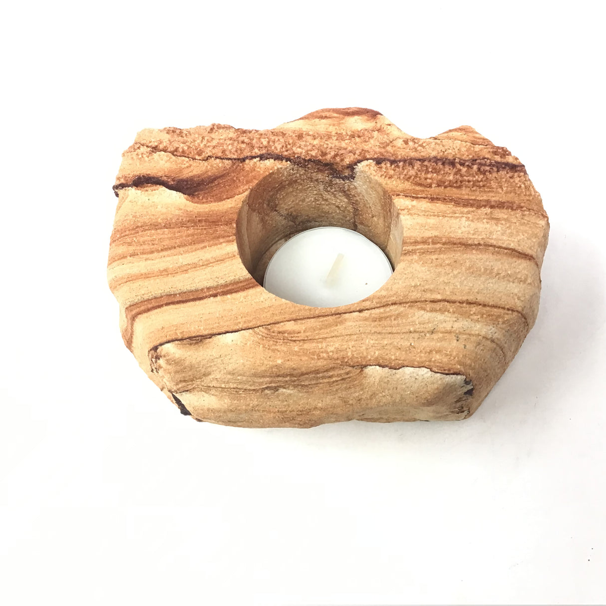 Desert Sandstone Freeform Tealight Candle Holder with Clay Layers - Medium Small