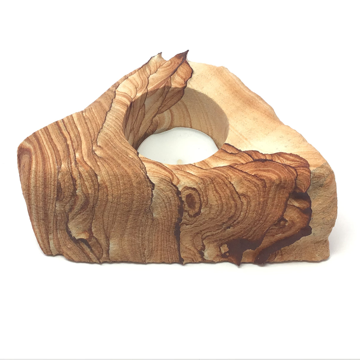 Desert Sandstone Freeform Tealight Candle Holder with Clay Layers - Medium Small
