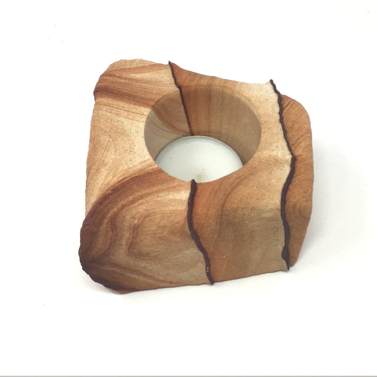 Desert Sandstone Freeform Tealight Candle Holder with Clay Layers - Small