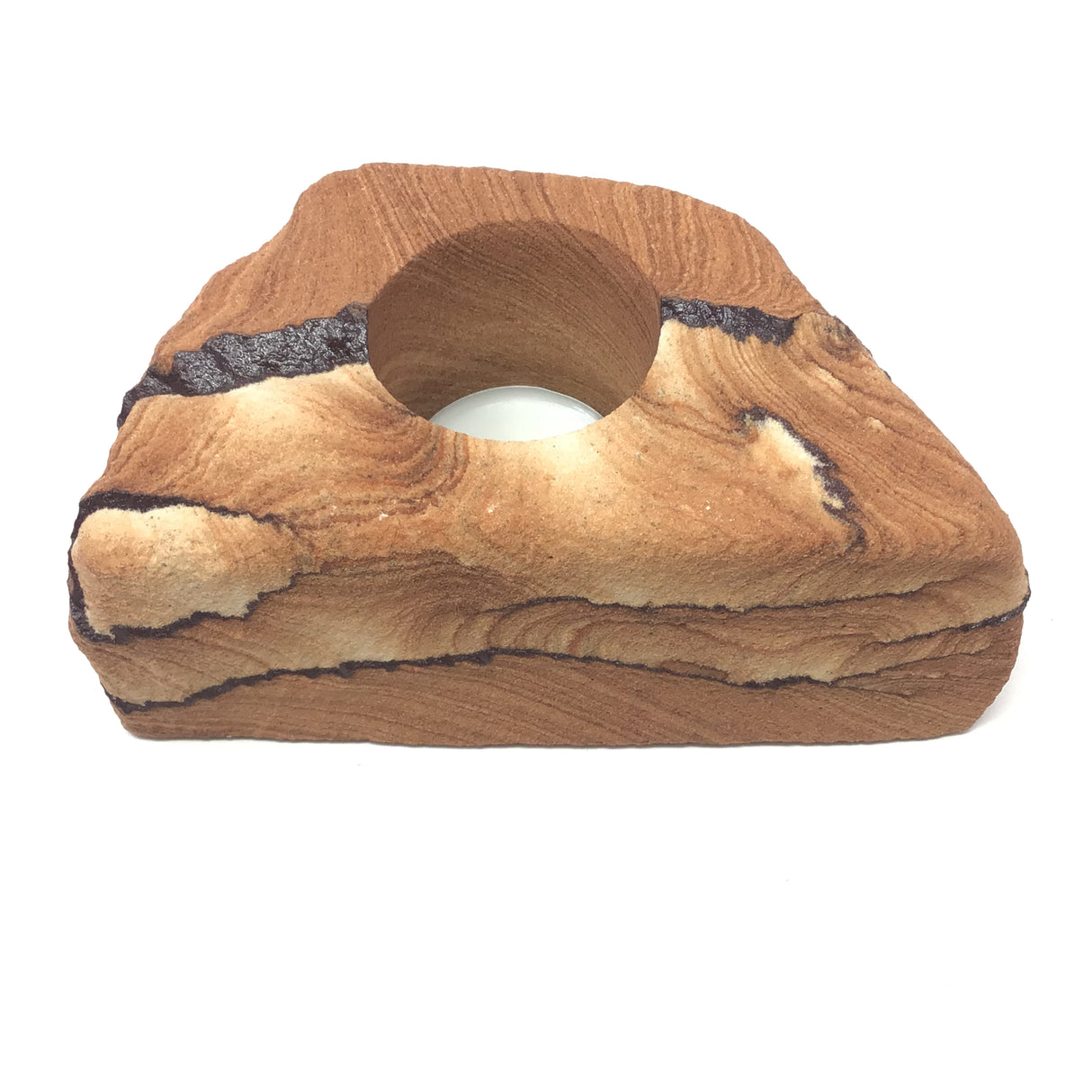 Desert Sandstone Freeform Tealight Candle Holder with Clay Layers - Medium
