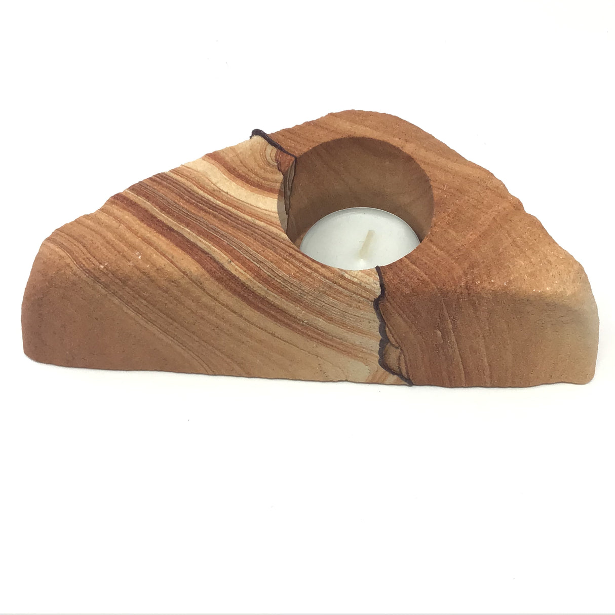 Desert Sandstone Freeform Tealight Candle Holder with Clay Layers - Small Medium