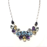 Multi Gemstone Faceted Designer Necklace Featuring Blue & White Topaz Center Amethyst, Citrine, Prasiolite & Smoky Quartz on Large Link Chain