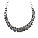 Collier agate dendritique - Double rang avec quartz fumé facetté et cabochon onyx noir