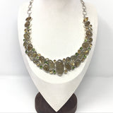 A+ Golden Rutile Collar Necklace with Narrow Oval Center Focal & Faceted Citrine & Peridot Accents