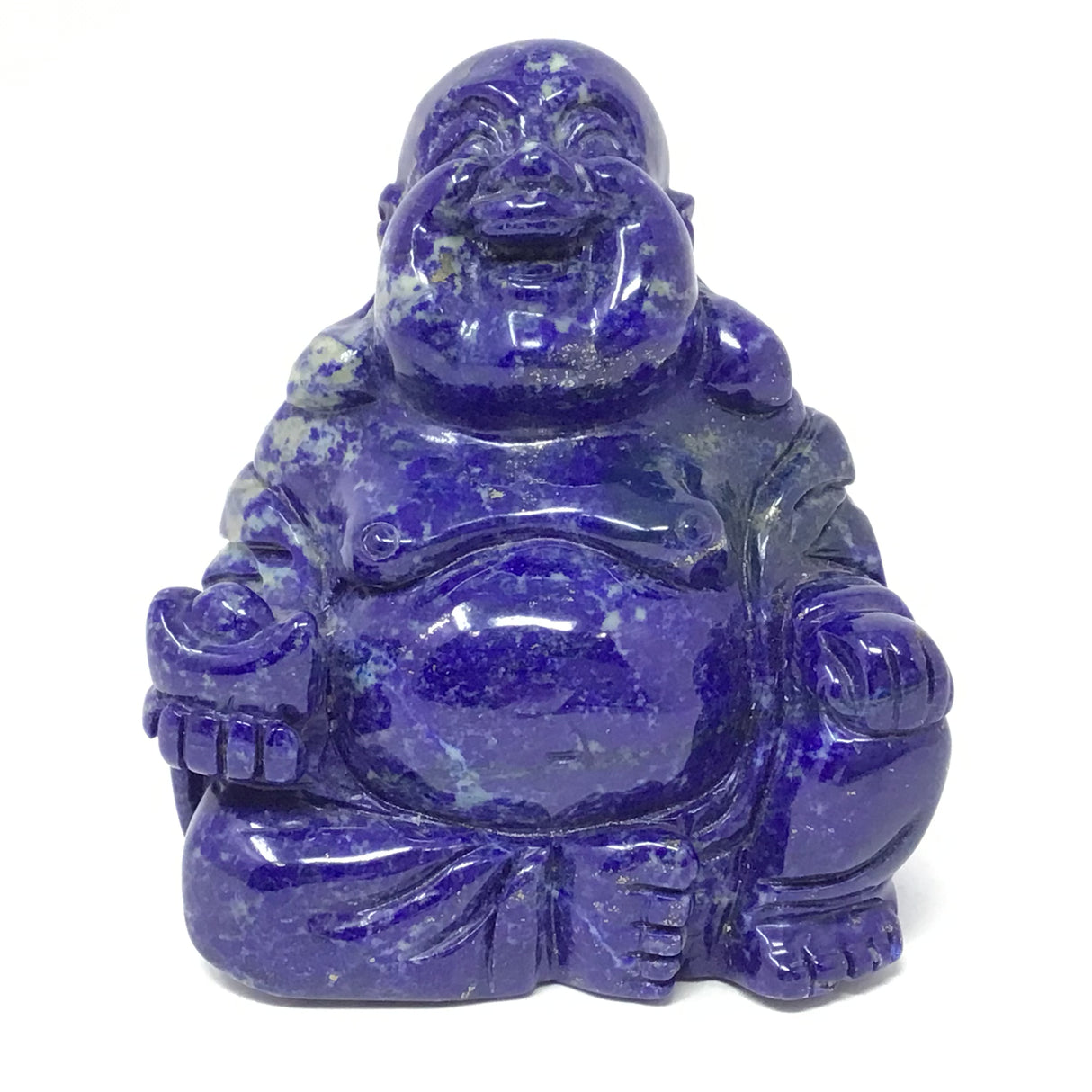 A+ Lapis Lazuli Happy Buddha Carving in Sitting Position with Gold Ingot
