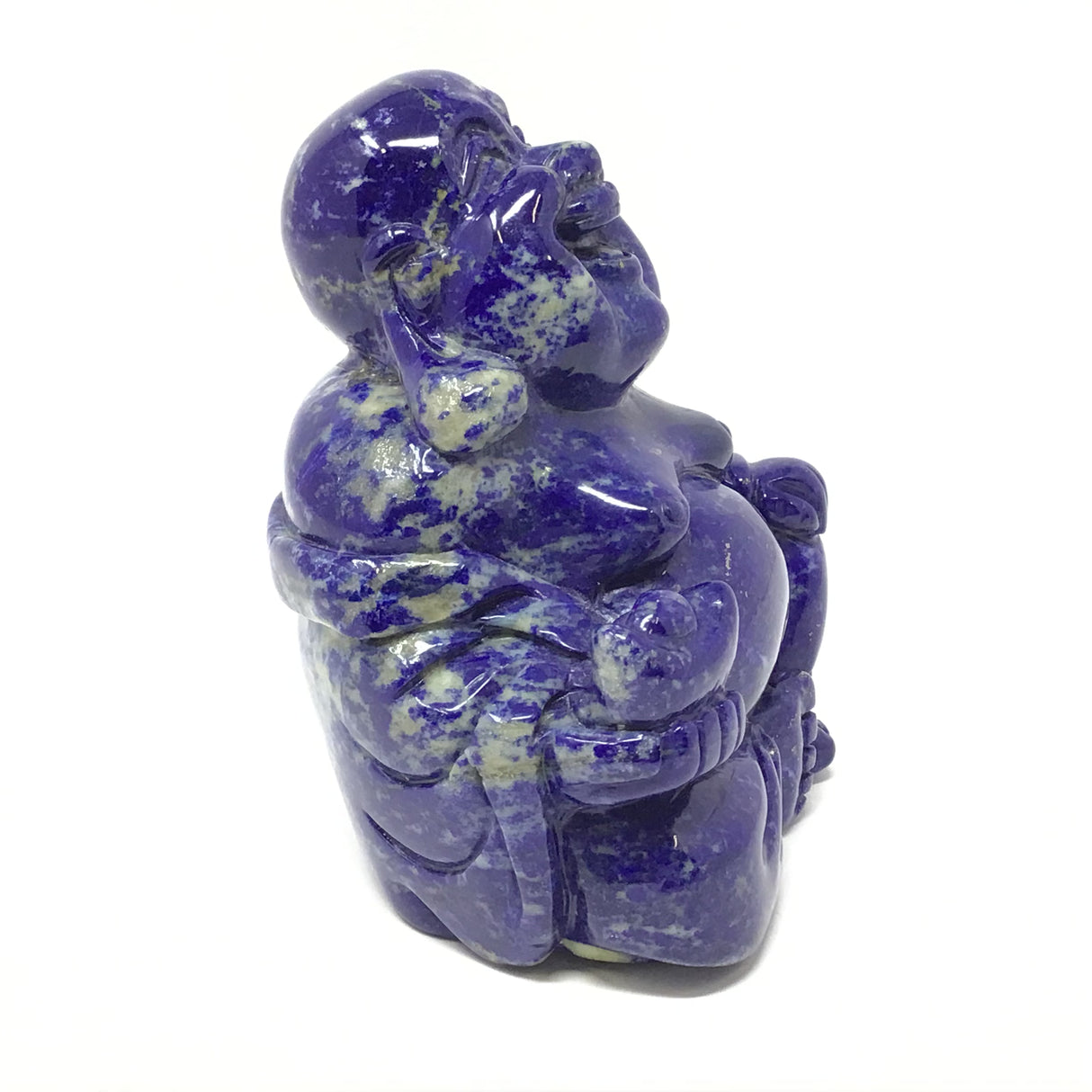A+ Lapis Lazuli Happy Buddha Carving in Sitting Position with Gold Ingot
