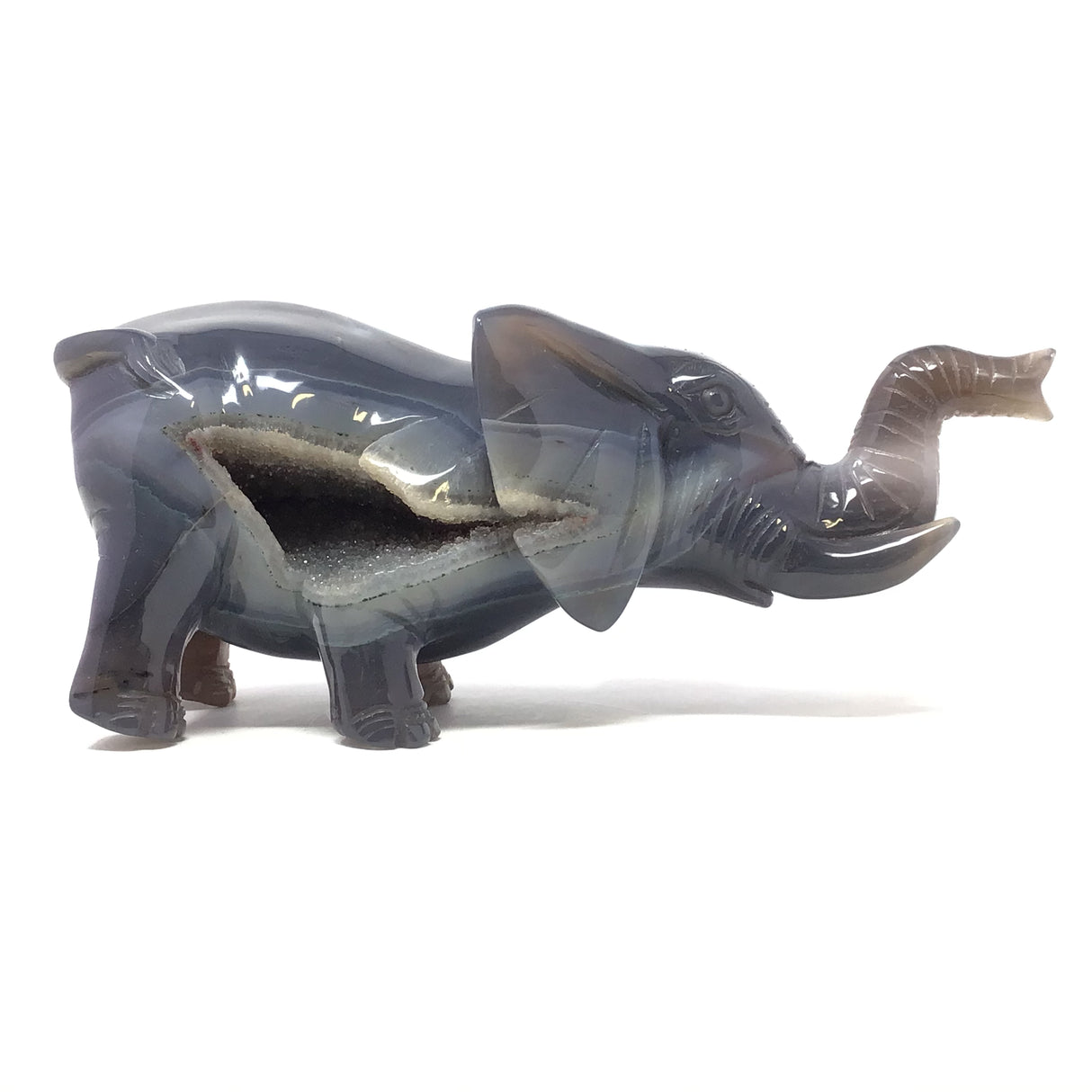 Agate Druze Elephant Carving in Sitting Upright Position