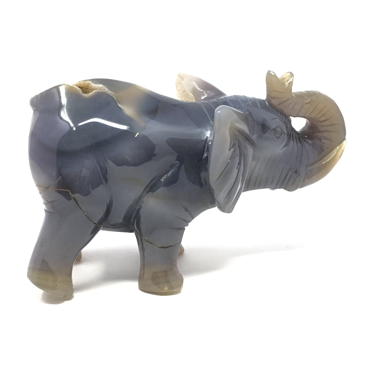 Agate Geode Elephant Carving with Trunk Up