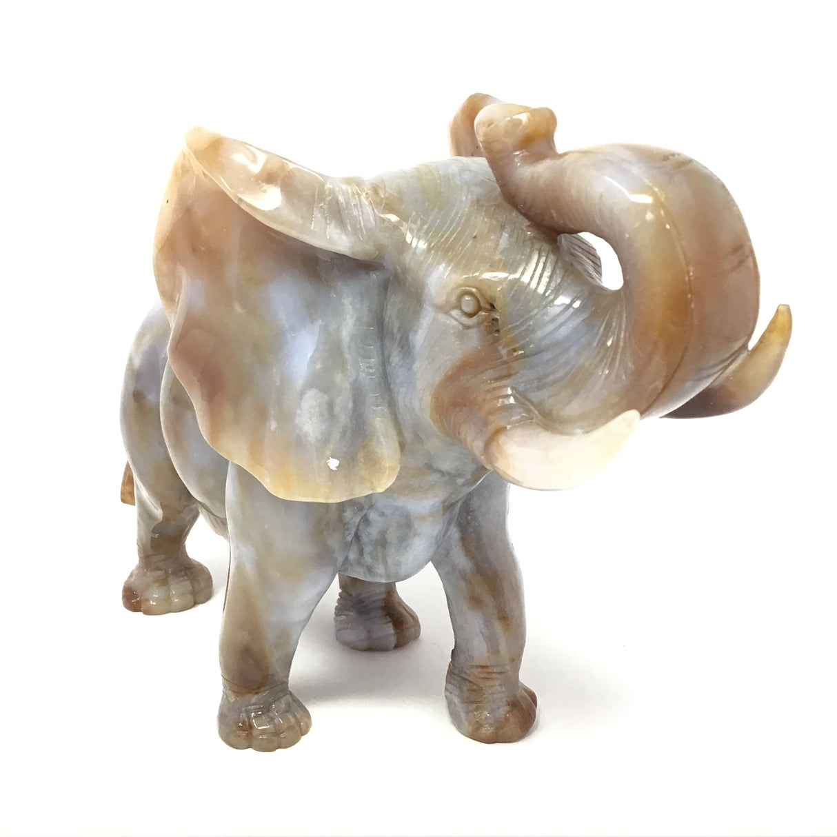 Flower Agate Sahara Elephant Carving with Carnelian Hues