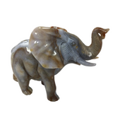 Sculpture d'éléphant en Agate Dendritique du Sahara avec Motifs Multicolores