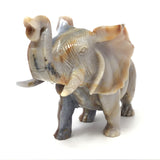 Sculpture d'éléphant en Agate Dendritique du Sahara avec Motifs Multicolores