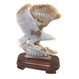 Agate Eagle Carving Landing on Tree Set in Wooden Base