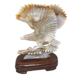 Agate Eagle Carving Landing on Tree Set in Wooden Base