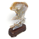 Agate Eagle Carving Landing on Tree Set in Wooden Base
