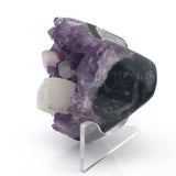 Amethyst Crystal Heart with Prominent Calcite Crystal Inclusions on Lucite Easel