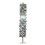 Rainbow Moonstone Bracelet - Oval With Blue Topaz Three Row