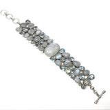Rainbow Moonstone Bracelet - Oval With Blue Topaz Three Row