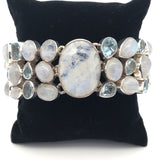 Rainbow Moonstone Bracelet - Oval With Blue Topaz Three Row