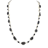 Herkimer Diamond Necklace With Black Spinel -14 Crystals Bezel Set On Link Chain With Toggle
