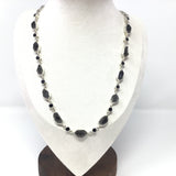 Herkimer Diamond Necklace With Black Spinel -14 Crystals Bezel Set On Link Chain With Toggle