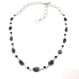 Herkimer Diamond Necklace With Black Spinel -14 Crystals Bezel Set On Link Chain With Toggle