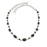 Herkimer Diamond Necklace With Black Spinel -14 Crystals Bezel Set On Link Chain With Toggle