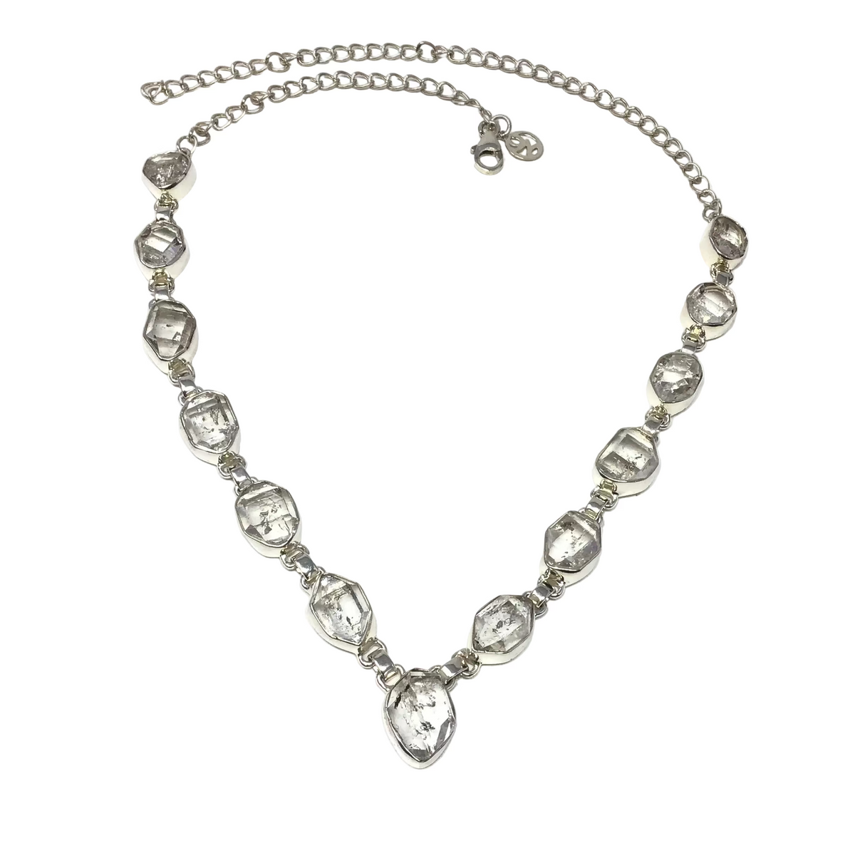 Collier Diamant Herkimer - 13 Formes Libres avec Bélières Simples en Argent 925 et Maillons Rolo