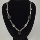 Agni Manitite aka Pearl Of Fire Tektite Necklace - 5 Organic Geometrics with 4 Herkimer Diamonds Set in 925 Sterling Silver Bezels with Open Silver Rectangle Detail