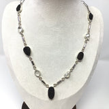 Agni Manitite aka Pearl Of Fire Tektite Necklace - 5 Organic Geometrics with 4 Herkimer Diamonds Set in 925 Sterling Silver Bezels with Open Silver Rectangle Detail