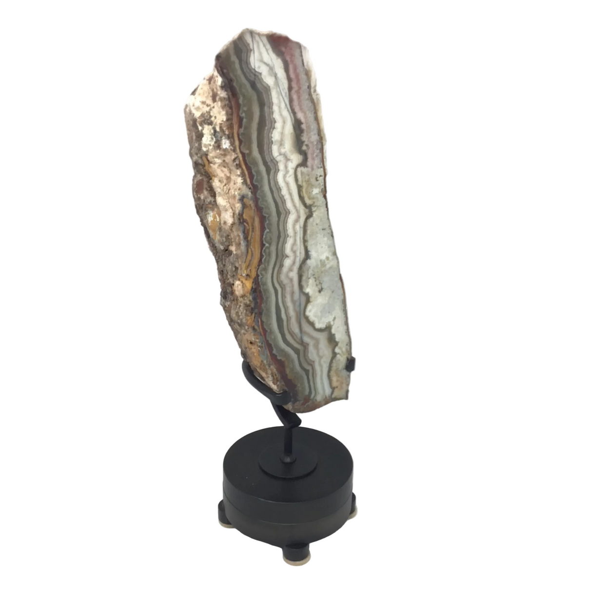 Vertical Crazy Lace Agate End Cut Specimen Set in Rotating Round Base