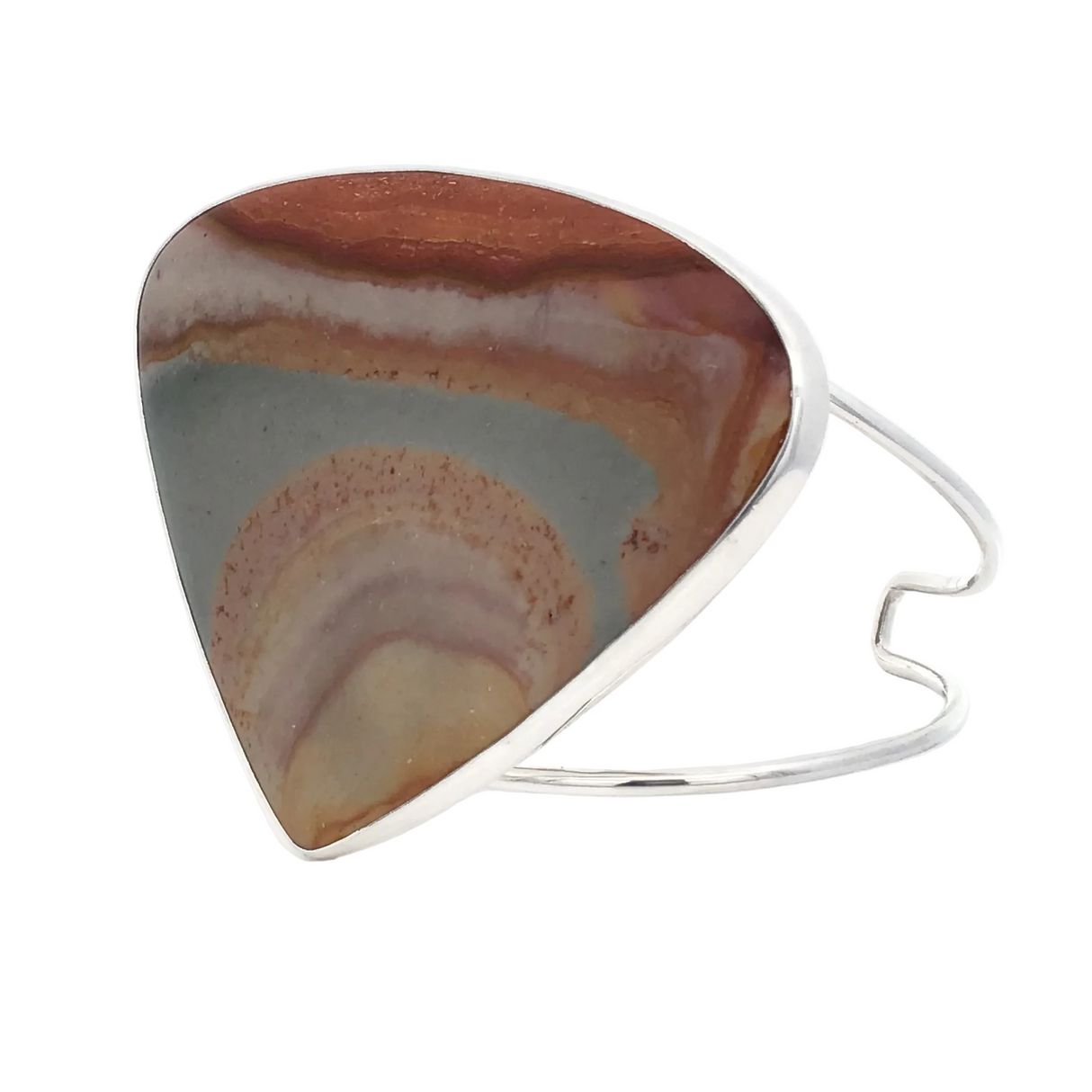 Polychrome Jasper Cabochon Classic Large Double Row Open Back Silver Cuff - Simple Bezel Set