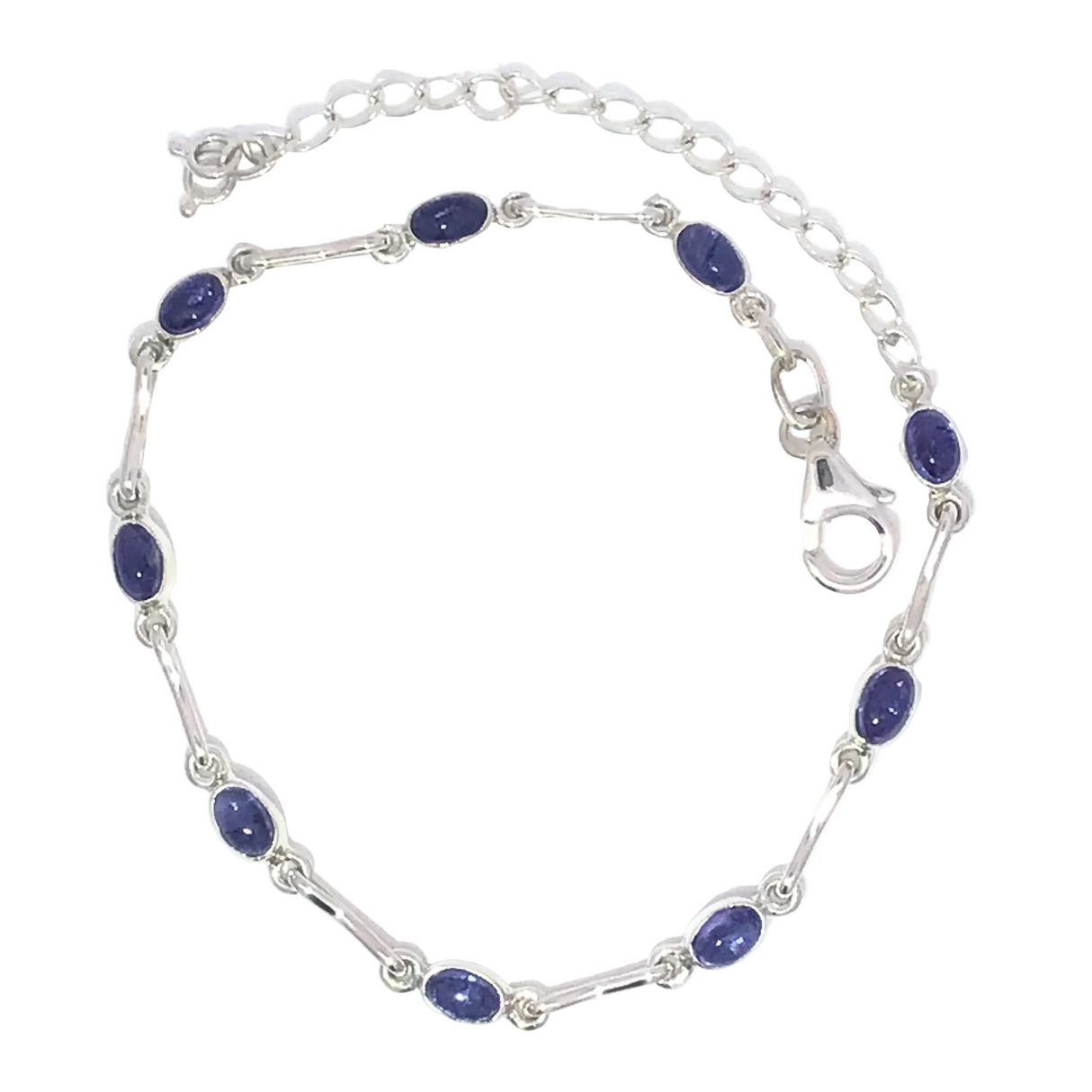 Tanzanite Cabochon Link Bracelet Bezel Set with Figure & Segment Spacers