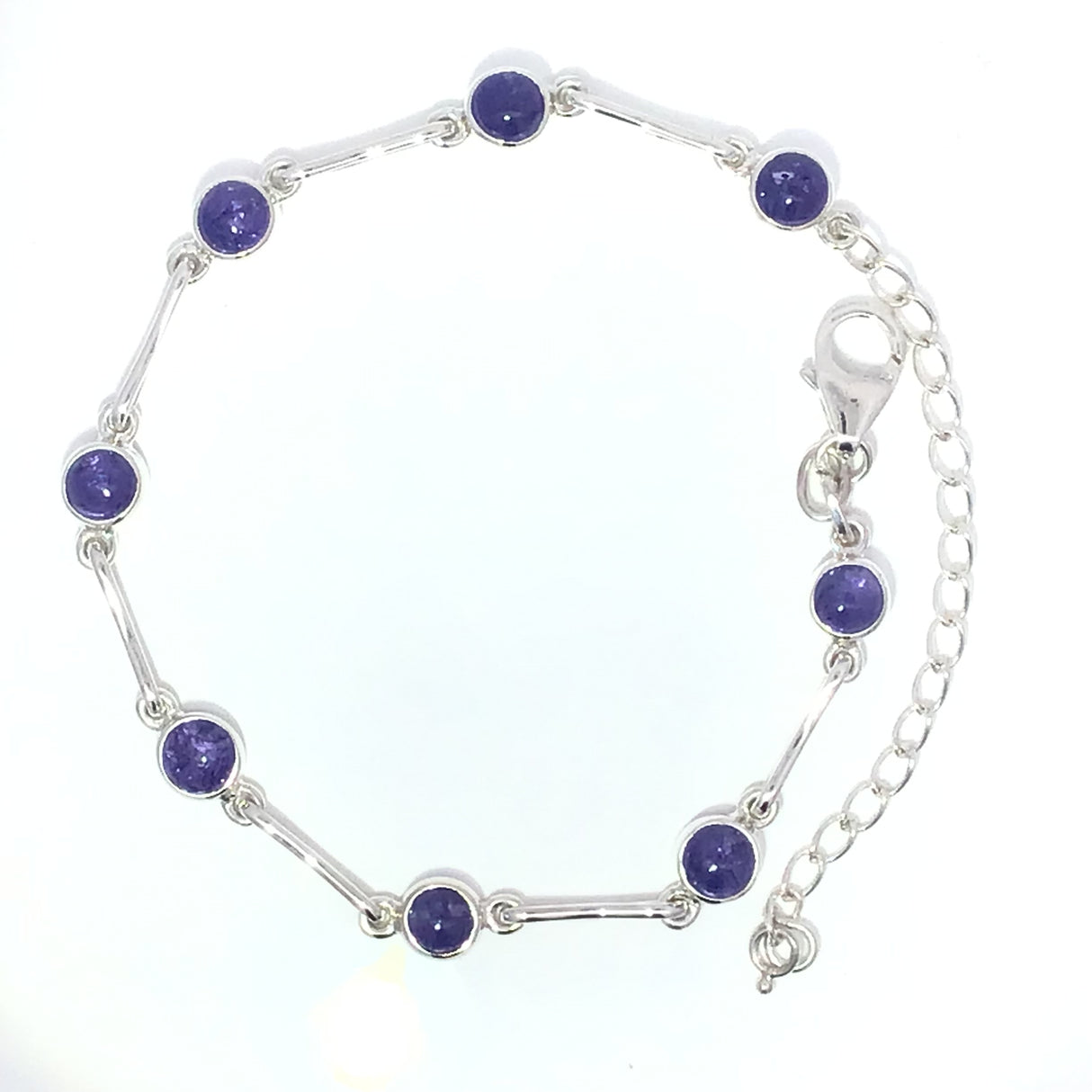 Tanzanite Cabochon Link Bracelet Bezel Set with Figure & Segment Spacers