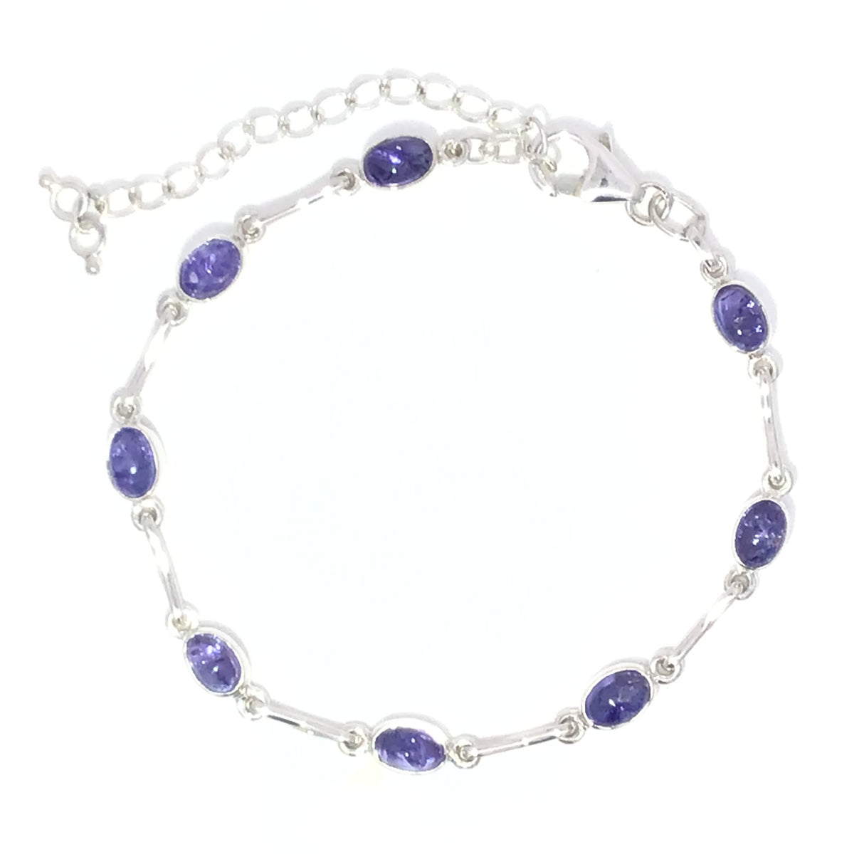 Tanzanite Cabochon Link Bracelet Bezel Set with Figure & Segment Spacers