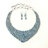 Faceted Blue Topaz Collar Necklace & Earrings Set - Demi-Collar with Dangle Earrings