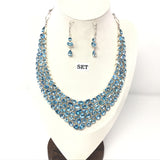 Faceted Blue Topaz Collar Necklace & Earrings Set - Demi-Collar with Dangle Earrings