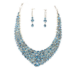 Faceted Blue Topaz Collar Necklace & Earrings Set - Demi-Collar with Dangle Earrings