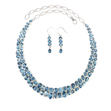 Faceted Blue Topaz Double Row Collar Necklace with Dangle Earrings