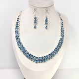Faceted Blue Topaz Double Row Collar Necklace with Dangle Earrings